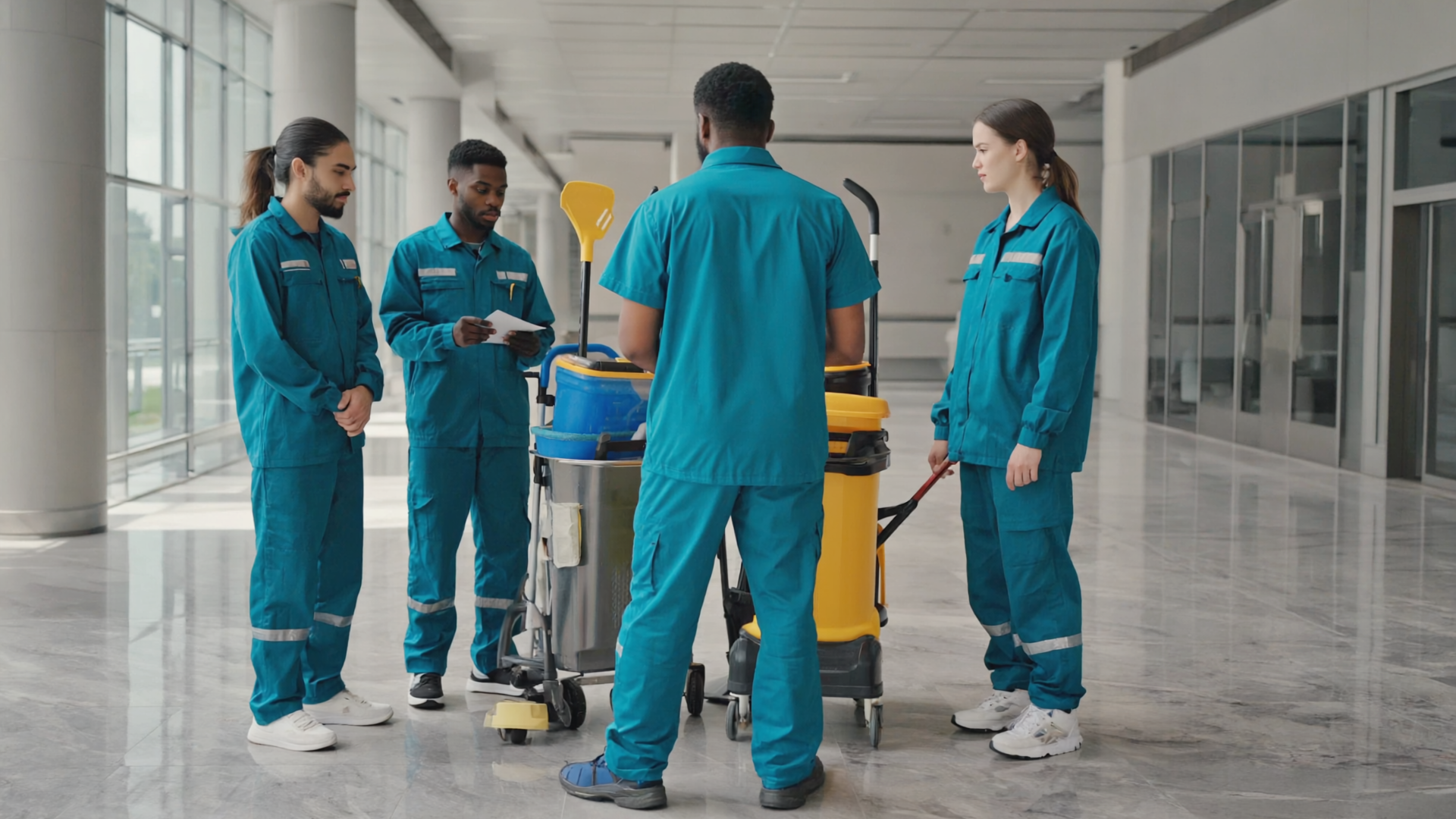 Das Team der M.B.Clean GmbH bei der Arbeitsvorbereitung
